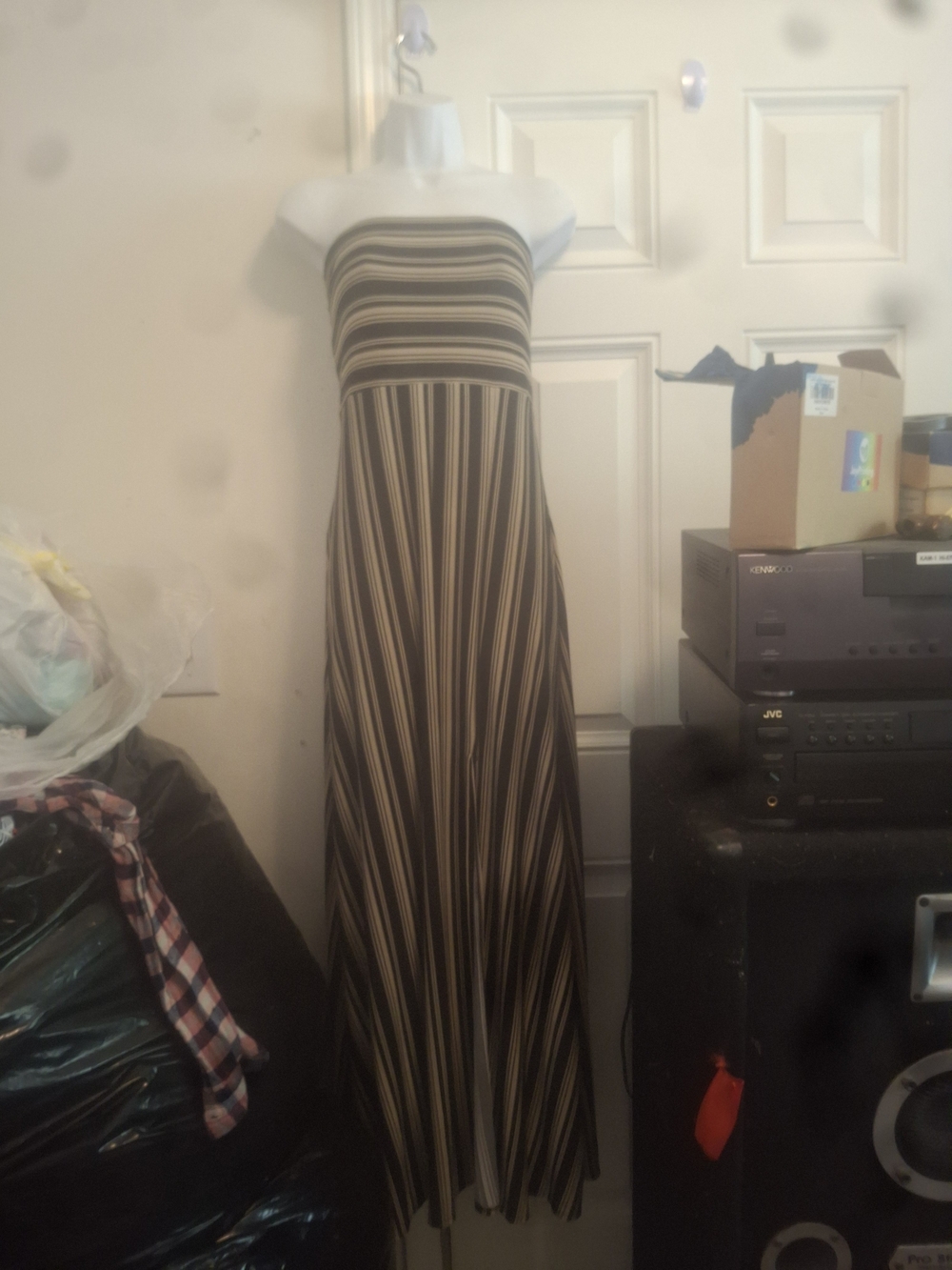 Banana Republic Strapless Maxi Dress in Black and Tan Stripes